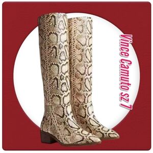 Vince Camuto Brown/tan Knee High  Snake Embossed Leather Boots Sz 7